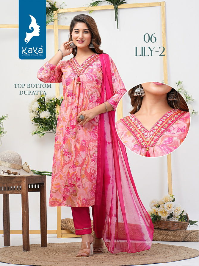 Lily 2 By Kaya Rayon Foil Printed Kurti With Bottom Dupatta Wholesale Price In Surat